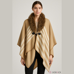 Beige Cape/ Pincho with Faux Fur Trim, OS